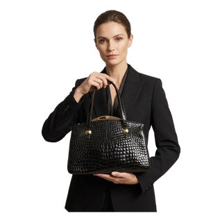 An Elegant 1960s Vintage Dark Brown Leather and Brass Clasp Italian Hand-Bag For Sale