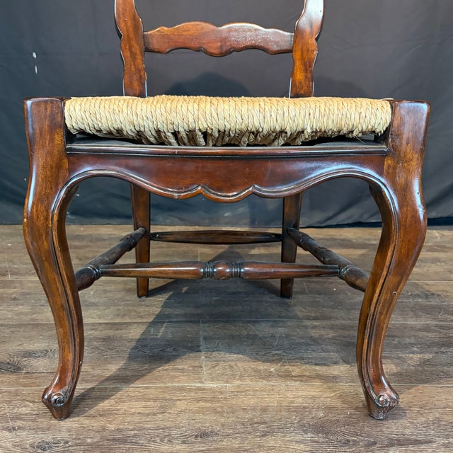French Louis XV Style Walnut Dining Chairs With Rush Seats -Set of 8 For Sale - Image 4 of 12