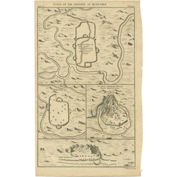Antique Map of the Cities of Quey-Chew by Basire, 1738 For Sale