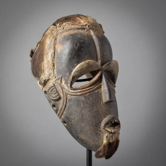 Black Early 20th Century Bété Carved Wood Gre Mask With Fur Côte d'Ivoire For Sale - Image 8 of 11