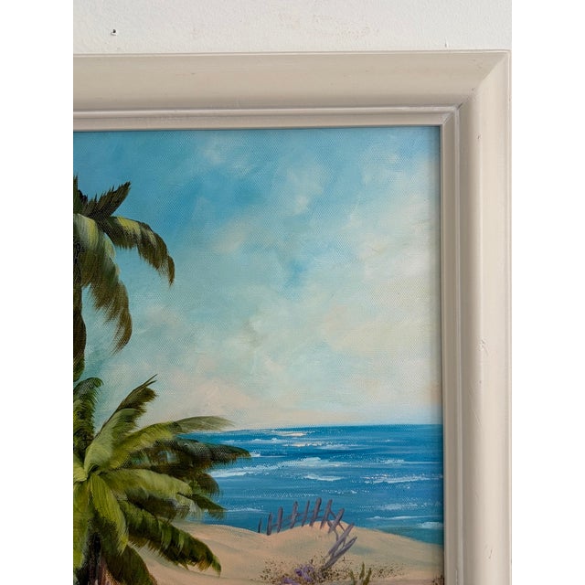 2000 - 2009 Vintage Signed M. Bryson Tropical Beach Palm Tree Landscape Painting, Framed For Sale - Image 5 of 17