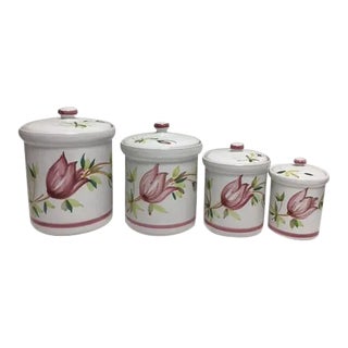 Vintage Hand Painted Terracotta Canisters - Set of 4 For Sale