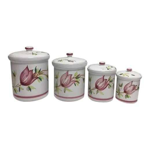 Vintage Hand Painted Terracotta Canisters Set of 4 Chairish