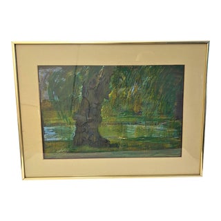 1980s "Willow" Connecticut Landscape Drawing by John Elliot, Framed For Sale