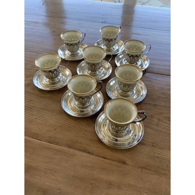 Early 20th Century Antique Wagoner Sterling Silver and Lenox Demitasse Cups and Saucers Set- 16 Pieces For Sale - Image 5 of 12
