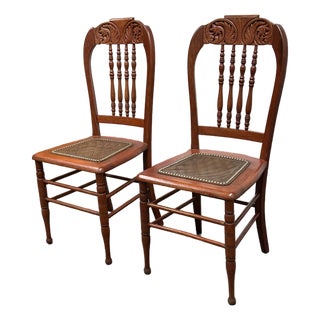 19th Century Victorian Oak Side Chairs, Pair For Sale