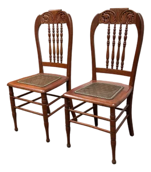 19th Century Victorian Oak Side Chairs, Pair