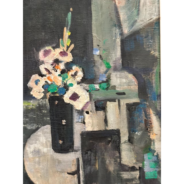 Edvin Ollers, White Blossom in Black Vase, 1959, Oil on Canvas, Framed For Sale - Image 10 of 18
