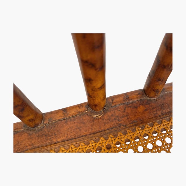 Mid 20th Century Vintage Tortoiseshell Faux Bamboo & Cane Loveseat Bench For Sale - Image 5 of 8