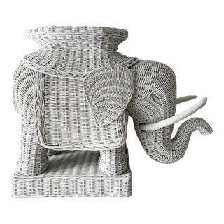 1970s Vintage Boho Chic Wicker Elephant Side Table or Stool For Sale