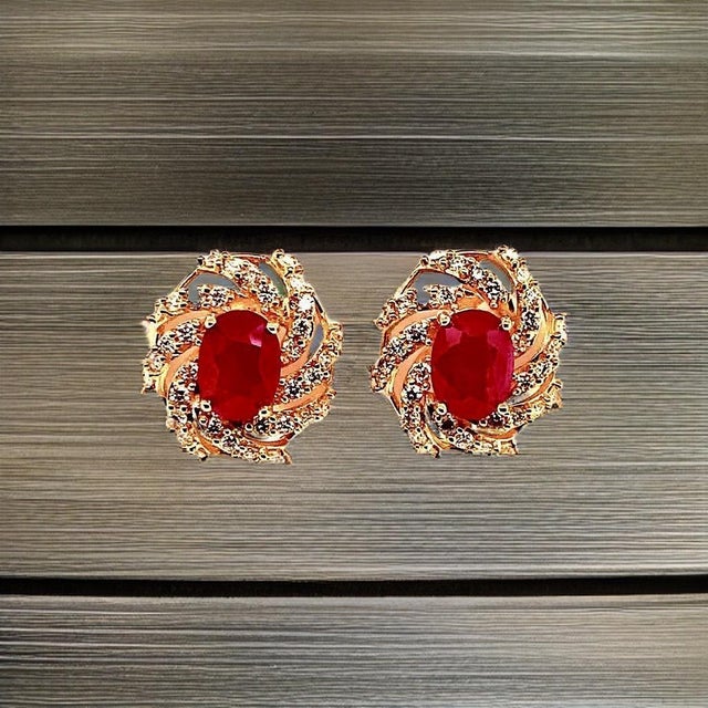 Diamond Ruby Earrings 14 Karat Yellow Gold 3.64 TCW Certified For Sale - Image 4 of 18