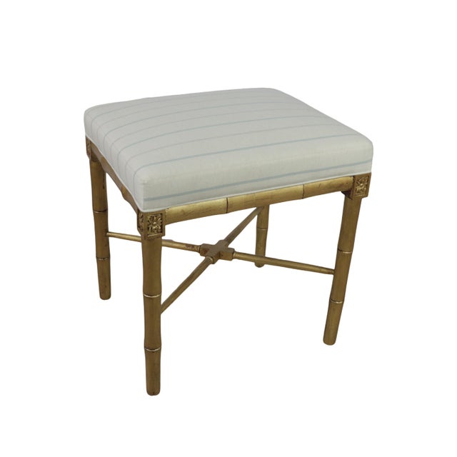 Pair of Vintage 20th-Century Regency-Style Wooden Stools With Gold Leaf Faux Bamboo Legs For Sale - Image 4 of 12