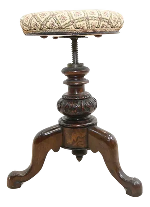 Victorian Adjustable Height Piano Stool in Carved Walnut, 1860s