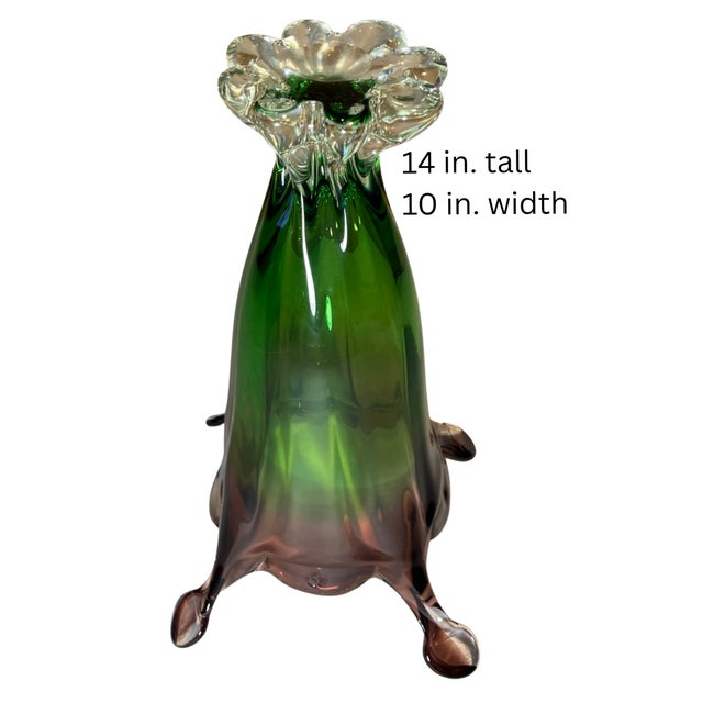 Mid-Century Murano Art Glass Purple 4 Point and Green Vase For Sale - Image 18 of 18
