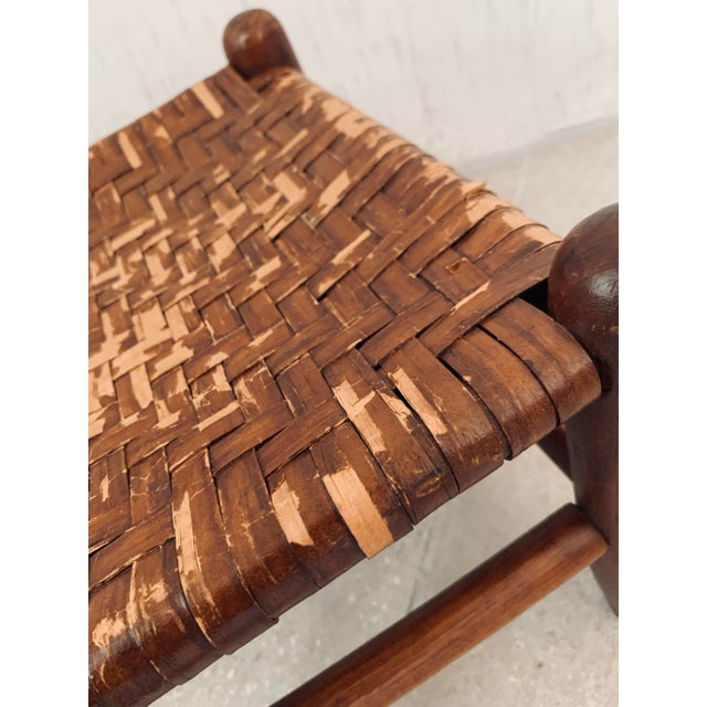 Vintage Mid-Century Hand Woven Wood Foot Stool, Ottoman For Sale - Image 9 of 12