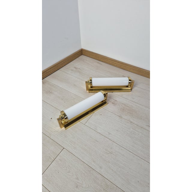 Gold Vintage Wall Lamps in Brass and Acrylic, 1980s, Set of 2 For Sale - Image 8 of 9