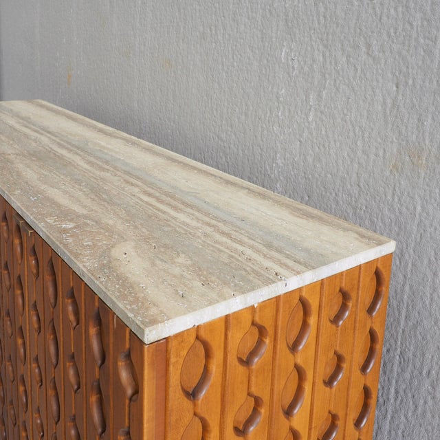Brutalist Carved Wood Sideboard with Travertine Top For Sale - Image 9 of 17