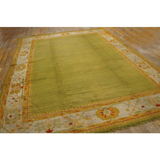 Rustic Decorative Green Color & Ivory Border Allover Pattern Antique Turkish Oushak Rug For Sale - Image 3 of 12
