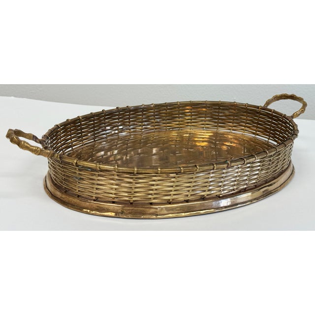 Vintage Brass Handled Tray With Basketweave Detail For Sale - Image 4 of 10