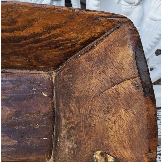 Wood Primitive 19th-Century Hand-Hewn Wood Dough Trough With Forged Iron Repairs For Sale - Image 7 of 11