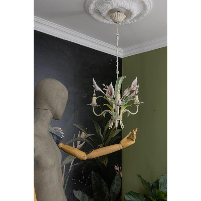 Hollywood Regency Pastel Color Callas Lily Flower Bouquet Metal Chandelier, 1970s For Sale - Image 12 of 18