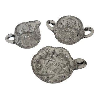 Late 19th Century American Brilliant Period Creamer and Sugar Set - 3 Pieces For Sale