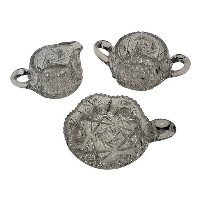 Late 19th Century American Brilliant Period Creamer and Sugar Set - 3 Pieces For Sale