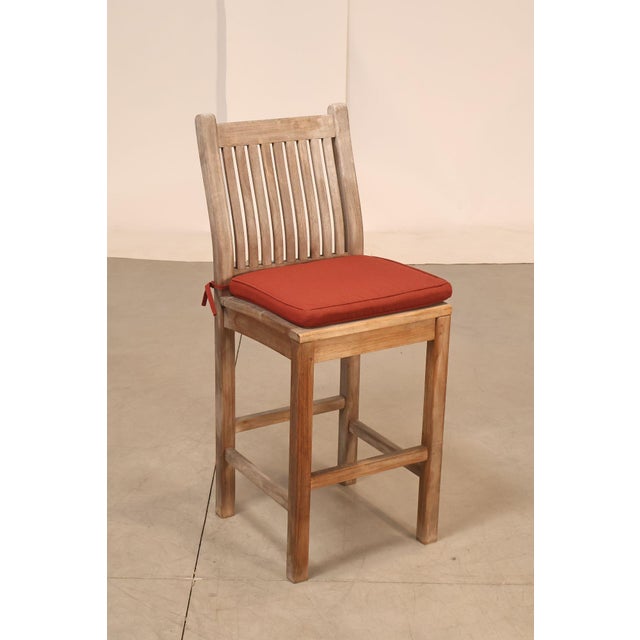 Mission BenchSmith Set of Four 'Buckingham' Teak Outdoor Bar Stools For Sale - Image 3 of 18