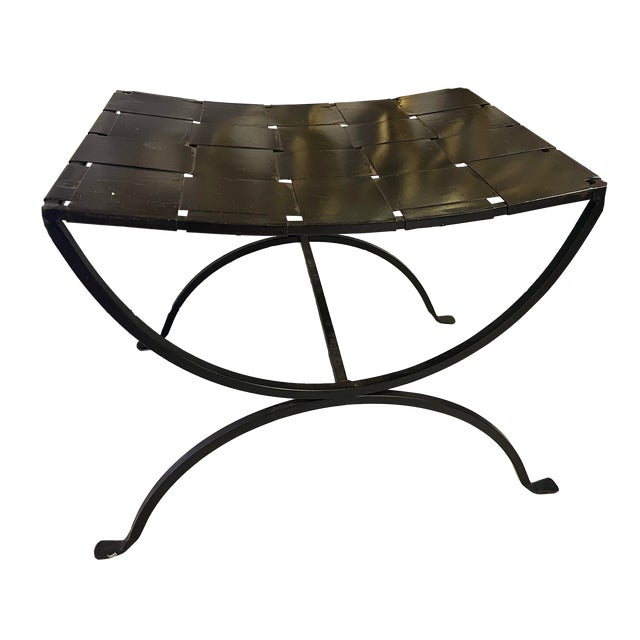 Vintage Wrought Iron Curule Style Stool For Sale