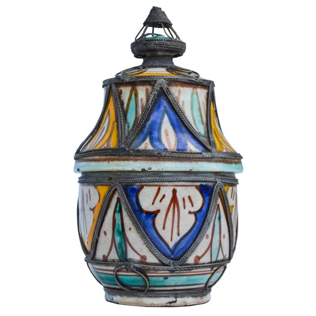 Metal Moroccan Lidded Jar For Sale - Image 7 of 7
