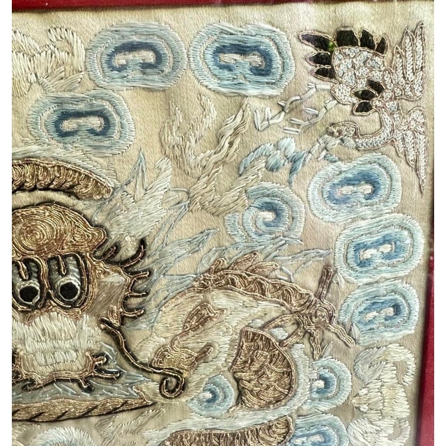 18th Century Antique 18th Century Chinese Silk Embroidery Dragon Tapestry Framed Qing Dynasty For Sale - Image 5 of 12