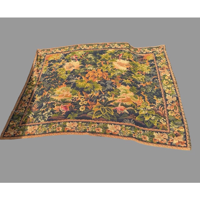 Blue Antique French Aubusson Hand Woven Scenic Landscape Tapestry W Birds 70" X 90" For Sale - Image 8 of 11