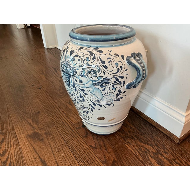 1970s Large Hand Painted Italian Ceramic Umbrella Stand / Floor Urn by Ceramiche La Ginestra For Sale In Chicago - Image 6 of 8