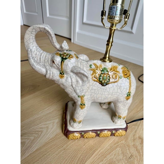 Vintage Hollywood Regency Ceramic Elephant Table Lamps - Chinoiserie Style - a Pair For Sale - Image 4 of 8