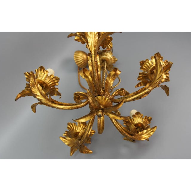 Italian Hollywood Regency Style Five-Light Chandelier in Gilt Metal, 1970s For Sale - Image 15 of 18