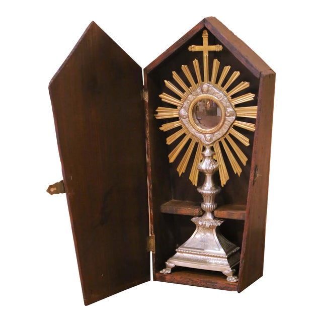 19th Century French Silvered Bronze Ostensoir Monstrance With Original Casing For Sale