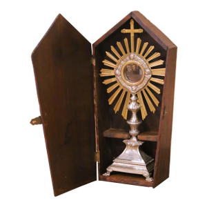 19th Century French Silvered Bronze Ostensoir Monstrance With Original Casing