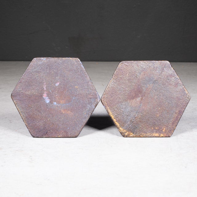 Metal Vintage Solid Steel Candlestick Holders c.1940 For Sale - Image 7 of 7