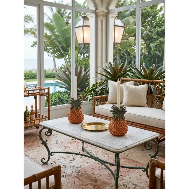 Pair of Vintage Italian Mid-Century Ceramic Pineapple Candleholders For Sale In West Palm - Image 6 of 9