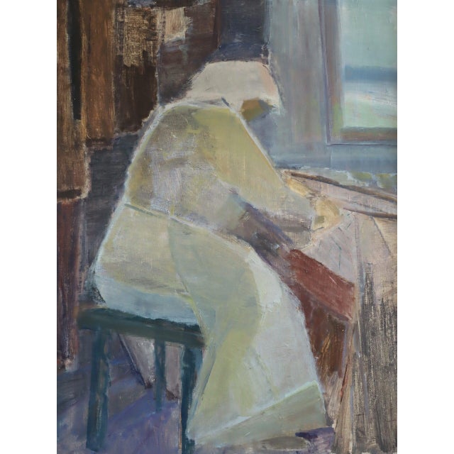 Purple 1955 Mid-Century Modern 'A Moment to Herself' Vintage Swedish Figurative Oil Painting, Framed For Sale - Image 8 of 12