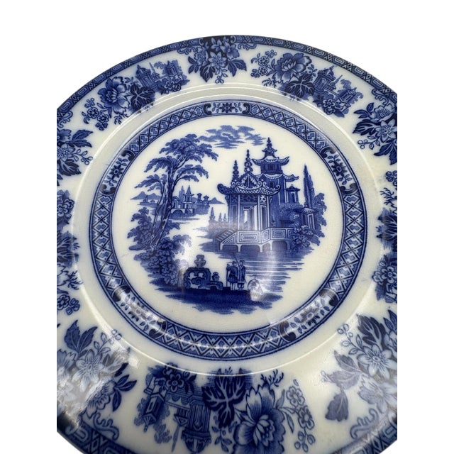 Late 19th Century Antique Doulton Madras Pattern Flow Blue Dinner Plates-Set of 6 For Sale - Image 5 of 10