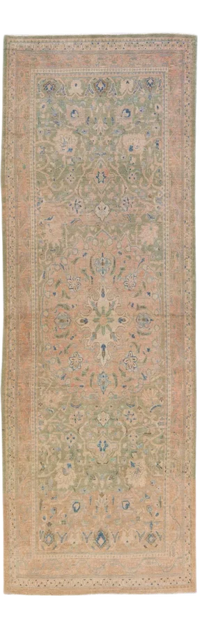 Vintage Persian Mahal Handmade Peach Medallion Wool Runner