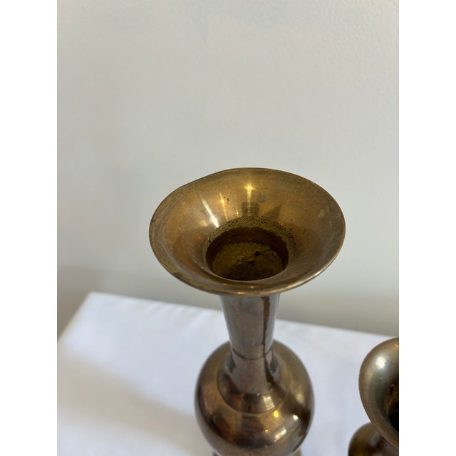 Metal Set of 2, Vintage Brass Bud Vases For Sale - Image 7 of 8