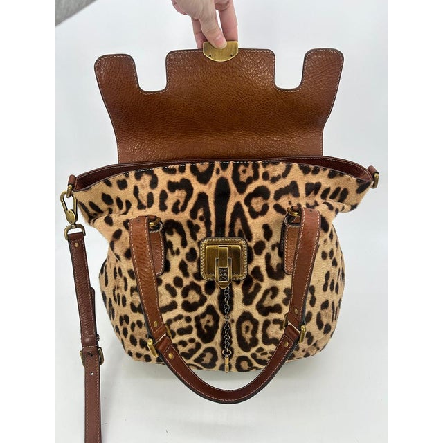 Mid 20th Century Dolce and Gabbana Leopard Print Pony Hair Tan Leather Miss Privee Shoulder Bag For Sale - Image 11 of 11