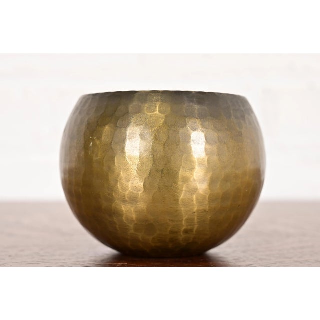 A gorgeous Arts & Crafts period brass finished hand hammered copper small bowl or vase By Roycroft (signed with impressed...