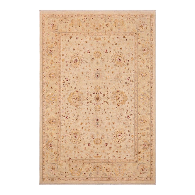 Bohemien Ziegler Beige Gold Hand-Knotted Wool Rug - 9'0'' X 11'9'' For Sale