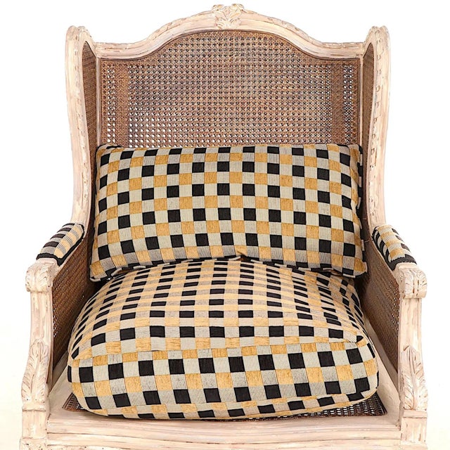 Late 20th Century Louis XV Bergere Pair - Double Caned - Down Filled Clarence House Cushions For Sale - Image 5 of 12