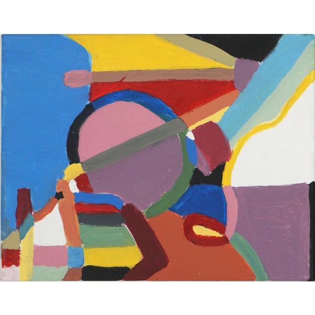 Colorful abstracted color field painting of matchsticks by Bay Area artist Michael Pauker (American, b. 1957), circa 2000....