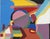 Colorful abstracted color field painting of matchsticks by Bay Area artist Michael Pauker (American, b. 1957), circa 2000....