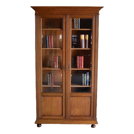 Antique Art Deco Oak Bookcase For Sale